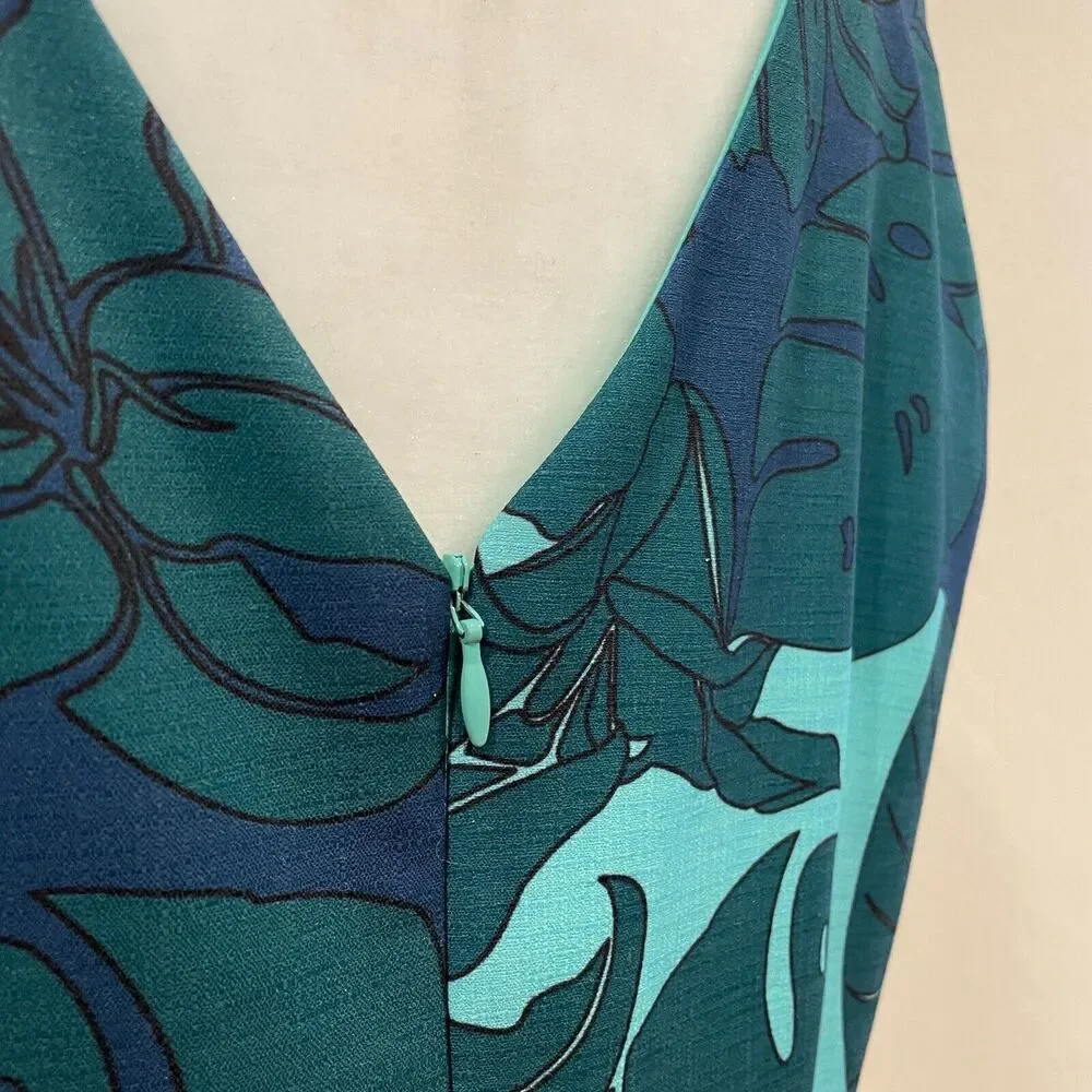 ~ Pink Martini Med Blue Green Tropical A-Line Sleeveless Lined Dress* - Pockets! - Picture 10 of 16